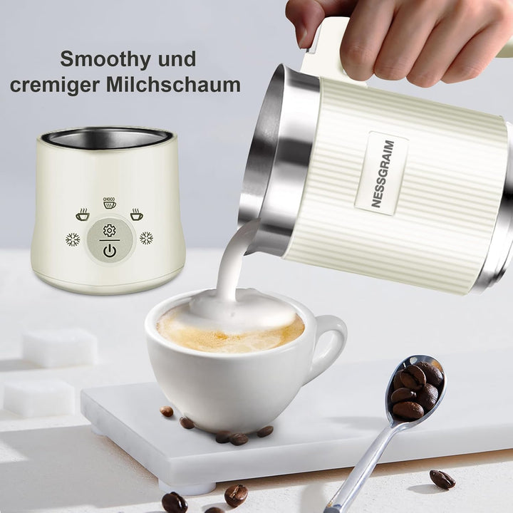 Milchaufschäumer Elektrisch 5-in-1, Milchschäumer Spülmaschinenfest mit Kakao Funktion für heisser S