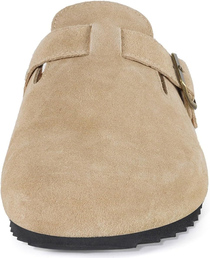 Intini Clogs Damen Herren Hausschuhe mit Fussbett Leder Pantoletten Gartenschuhe Geschlossene Bequem