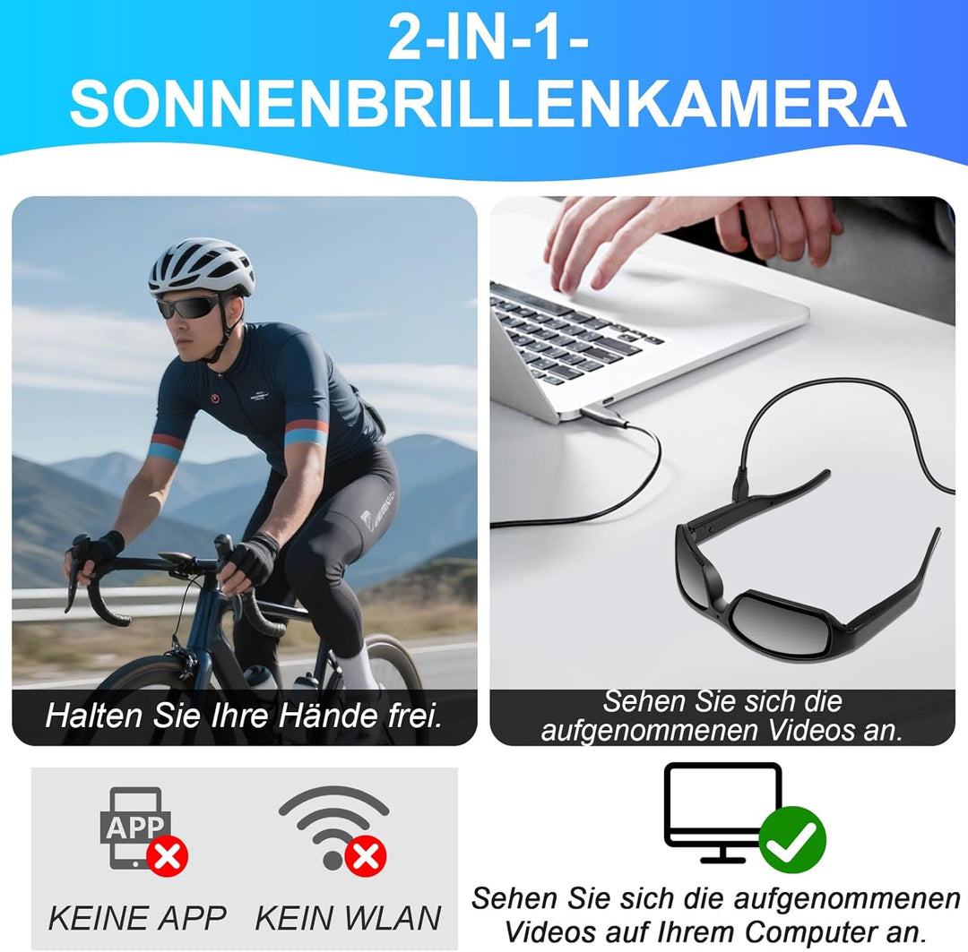 Ninsanmoon Sonnenbrille Sportkamera HD 1080P Brille Mini Action Kamera, 32GB Sonnenbrille Sport Acti