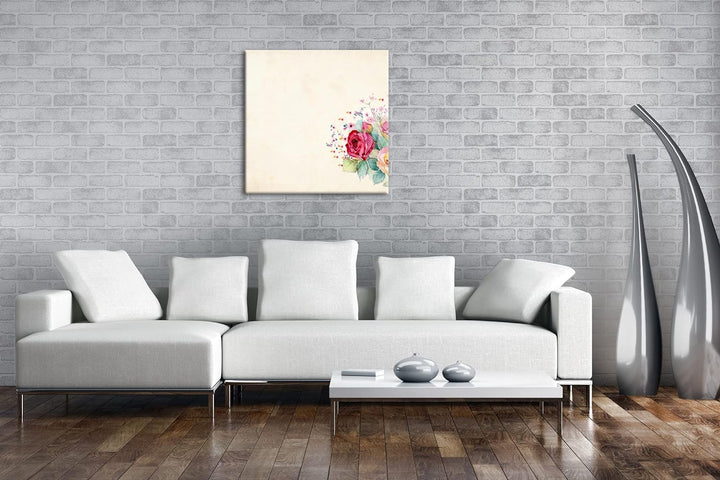farbenfroher Blumenstrauss Format: 70x70 als Leinwandbild, Motiv fertig gerahmt auf Echtholzrahmen,