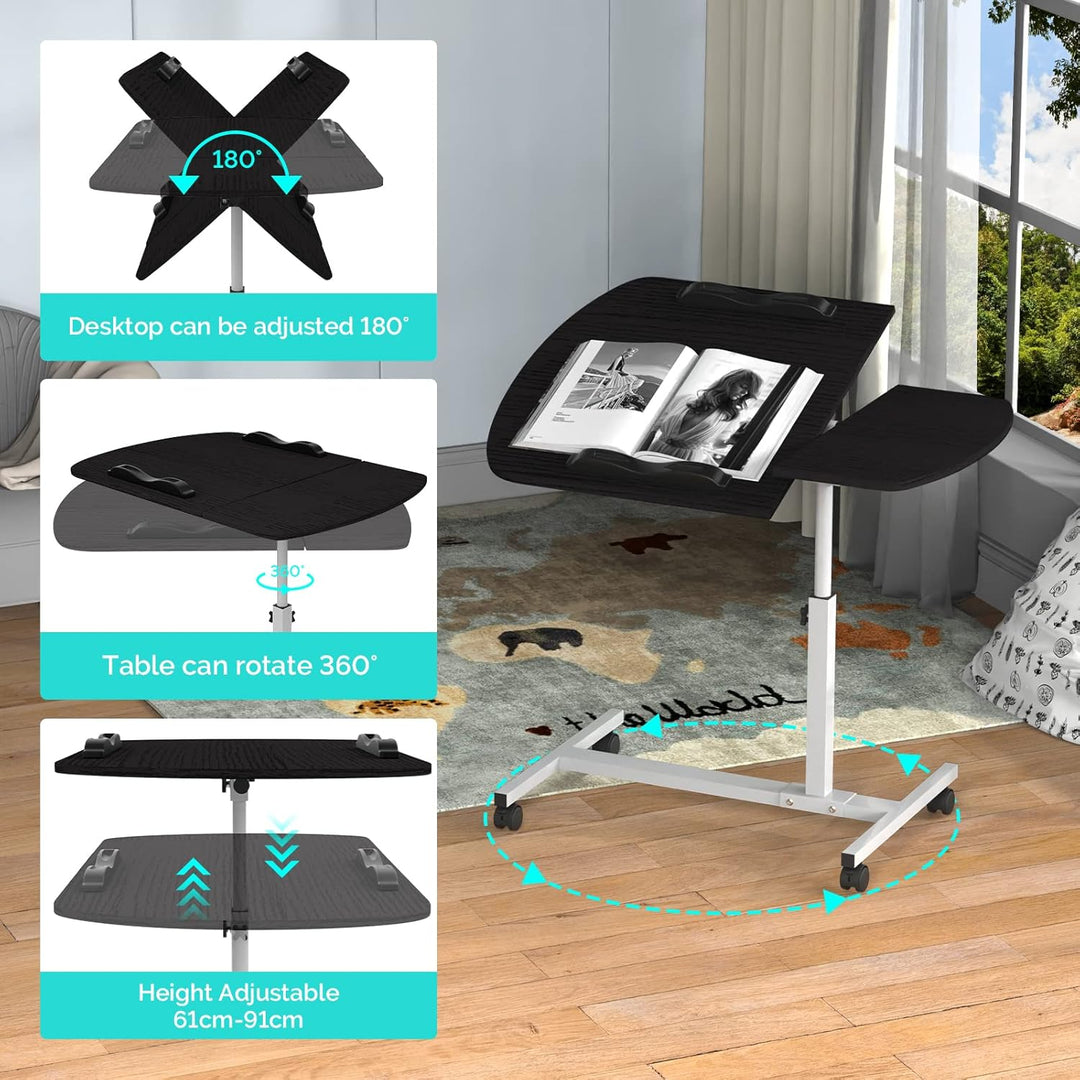 Laptoptisch Höhenverstellbar 61-91 cm, 60×40cm Mobiler Stehtisch mit 4 Rollen & 2 Stopp-Leisten, Übe