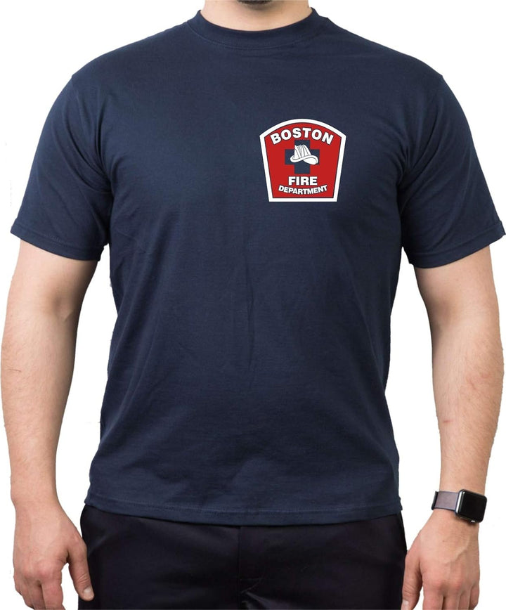feuer1 T-Shirt Navy, Boston Fire Dept. mit Boston-Skyline (rot/Weiss) XL Blau, XL Blau