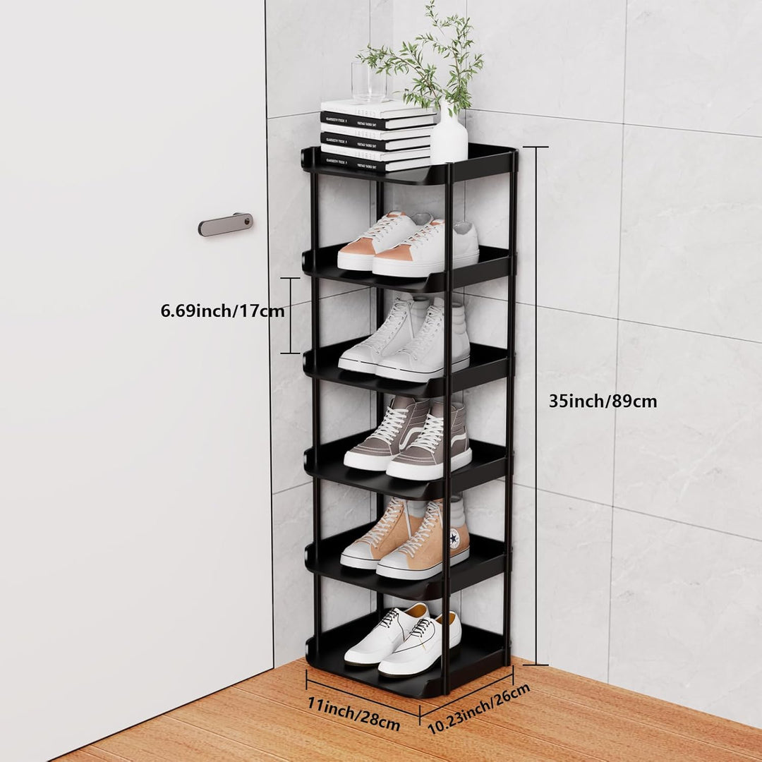 6 Ebenen Schmal Schuhregal, Mehrschichtiges Hoch Schuhregale Platzsparend, Stapelbar Klein Standrega