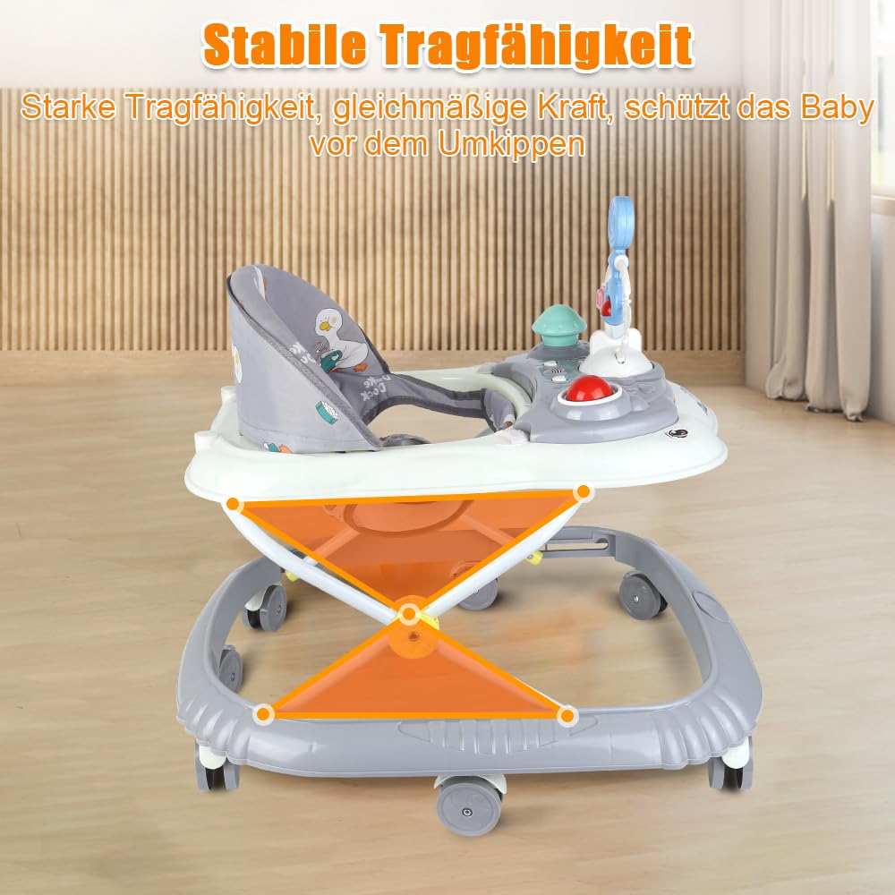 Lauflernhilfe für Babys, Mädchen, Jungen, 6-18 Monate, höhenverstellbar, mit leisen Rädern, Aktivitä