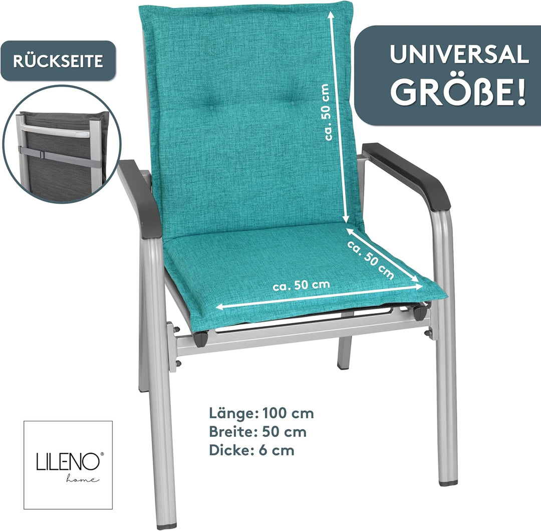 LILENO HOME Gartenstuhl Auflagen als [2er Set - Niedriglehner] in Aqua - Bequeme Liegen als Sitzaufl