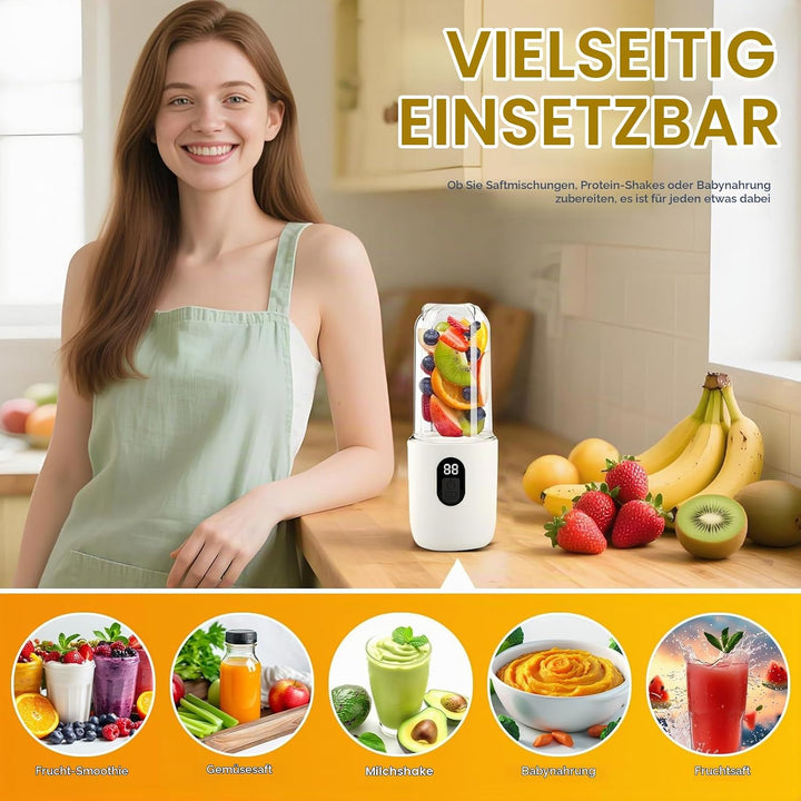 RoserRose Tragbarer Mixer, Portabler Elektrischer Saftpresse mit Digitalanzeige, 1500mAh Akku, Draht