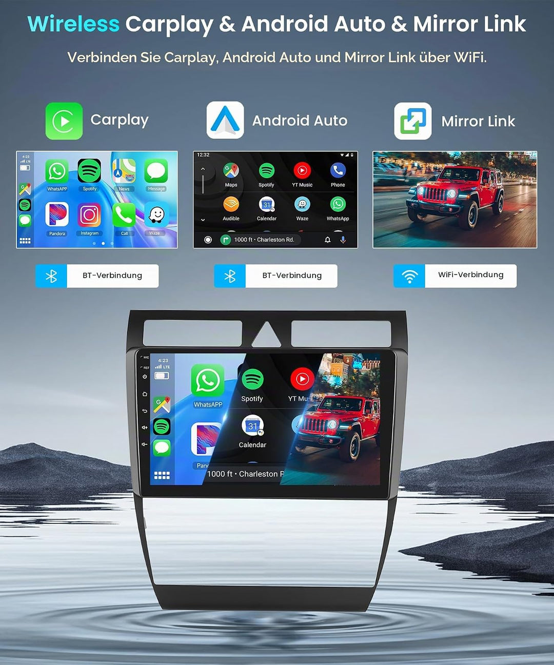 Rimoody 4+64G Android Autoradio für Audi A6/C5/S6/RS6 1997-2006 9 Zoll Touchscreen Kabelloses Carpla