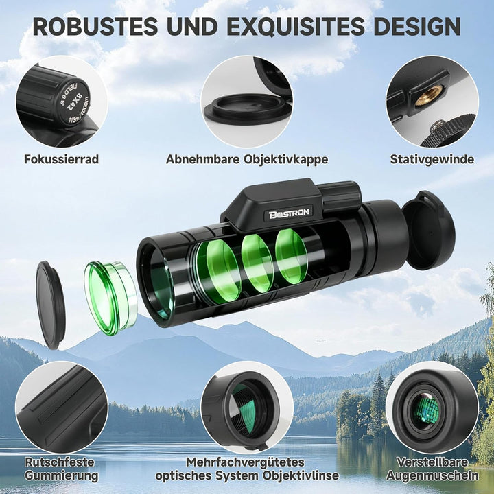 BOSTRON Monokular Teleskop 10X42, HD Monokulars Fernglas mit Stativ, BAK4 & FMC-Prismenfernrohr für