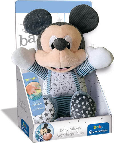 Clementoni 17394 Mickey Disney Baby Goodnight Plüsch, Lernspielzeug für Kleinkinder, weiss, One Size