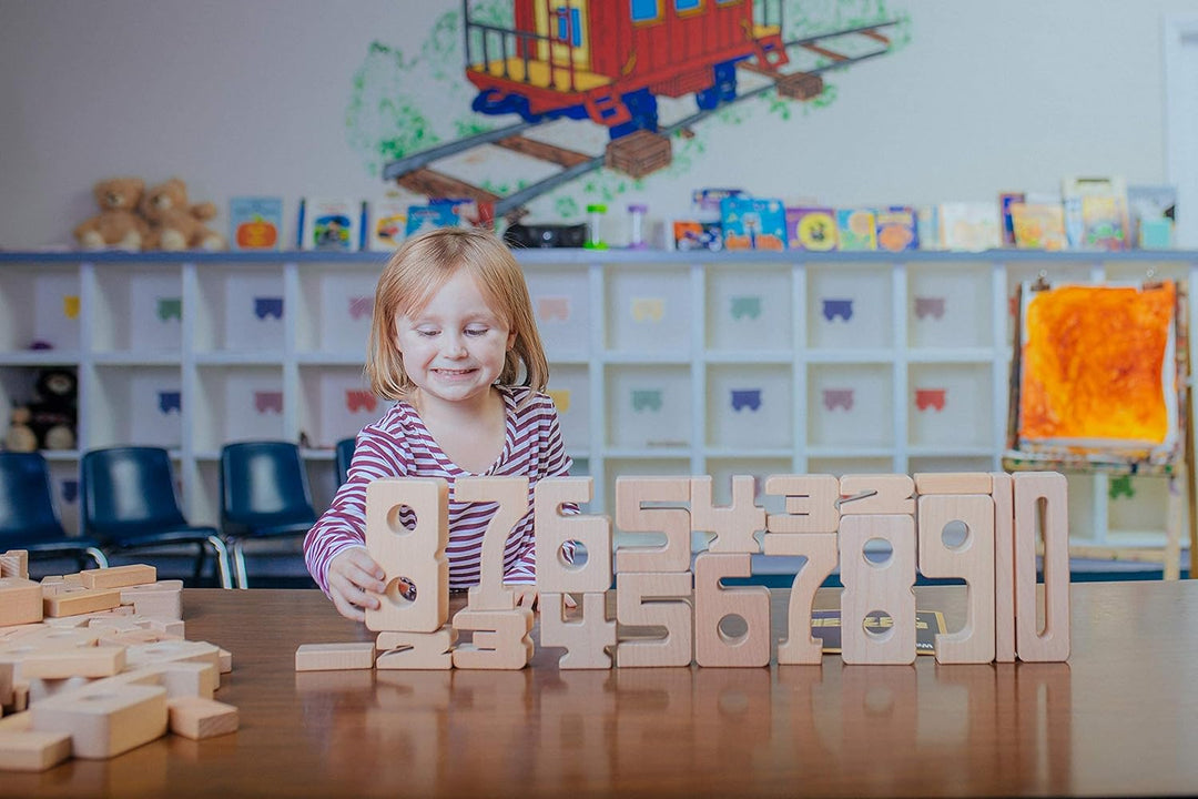 SumBlox All-New Basic Set of 76 Math Building Blocks - STEM Solid Wood Educational Number Blocks, In