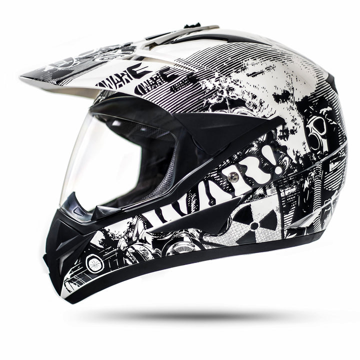 GS War Weiss Crosshelm mit Visier für Quad ATV Enduro Motorradhelm ECE 2205 Grösse: M 57-58cm