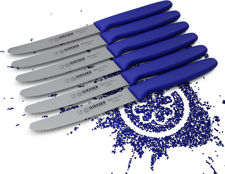 Giesser seit 1776 - Made in Germany - Tomatenmesser 6er Set blau, Klinge 11 cm, rutschfest, kleines