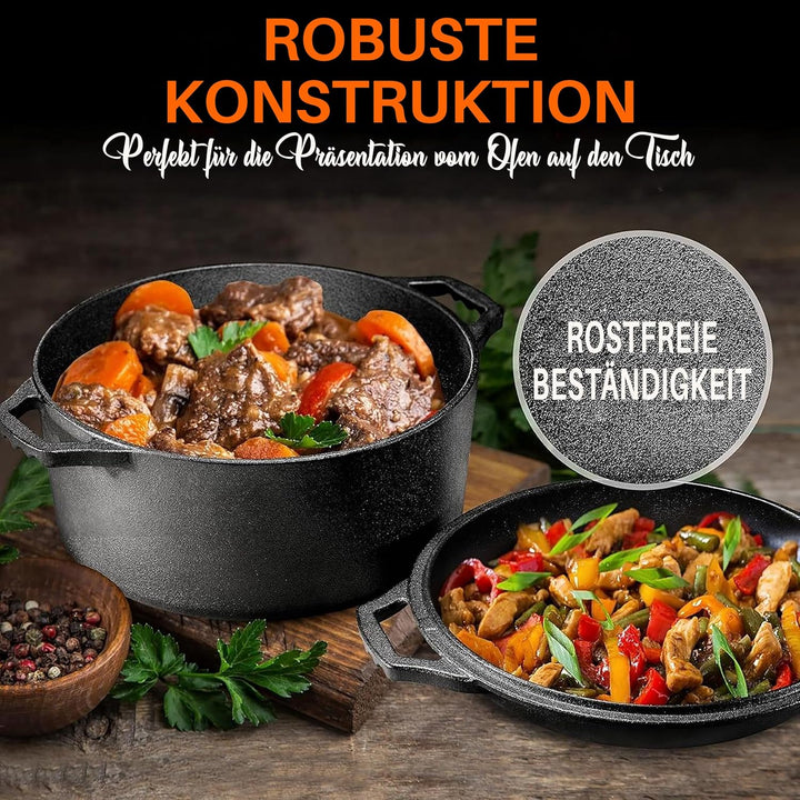 NutriChef Dutch Oven, 26cm- Gusseisen Topf mit Deckel – Brotbacktopf für Ofen, Grill & Outdoor BBQ,