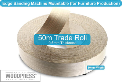 WordPress® 50 mm Eiche Echtholz Kantenumleimer mit Schmelzkleber – 50m Rolle – Einfache Anwendung zu