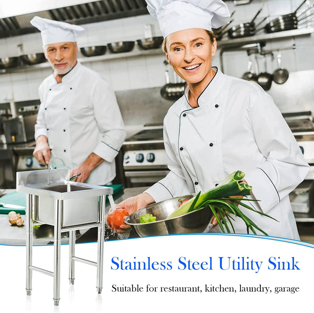Psfghvz Sink 1 mm Stainless Steel Sink Commercial Sink Freestanding Single Basin Workshop Sink Compl