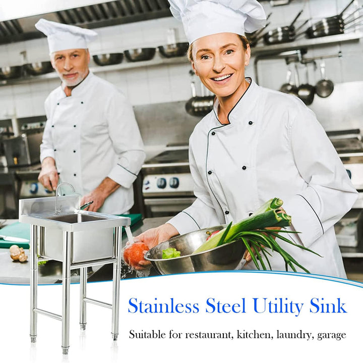 Psfghvz Sink 1 mm Stainless Steel Sink Commercial Sink Freestanding Single Basin Workshop Sink Compl