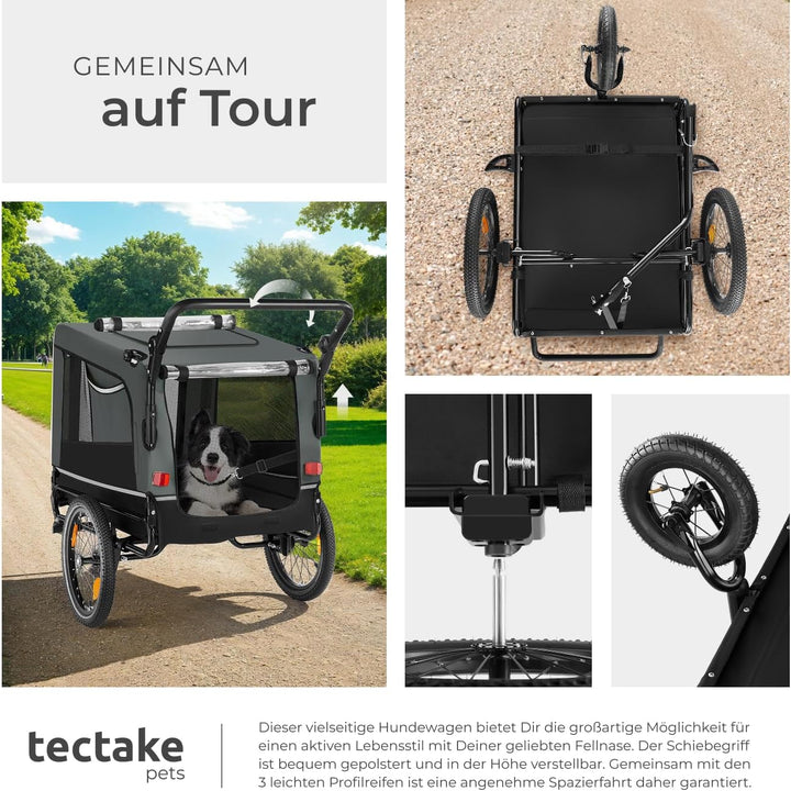tectake® Fahrradanhänger multifunktional - als Hunde Anhänger Wagen für Fahrrad und e Bike, Jogger o