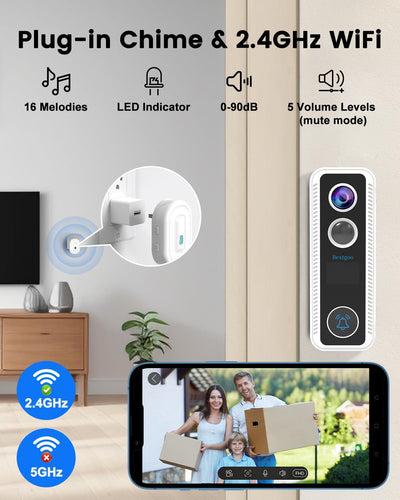 4MP QHD Türklingel mit Kamera, Bextgoo Funkklingel mit Kamera, Menschenerkennung, Nachtsicht, Zwei-W