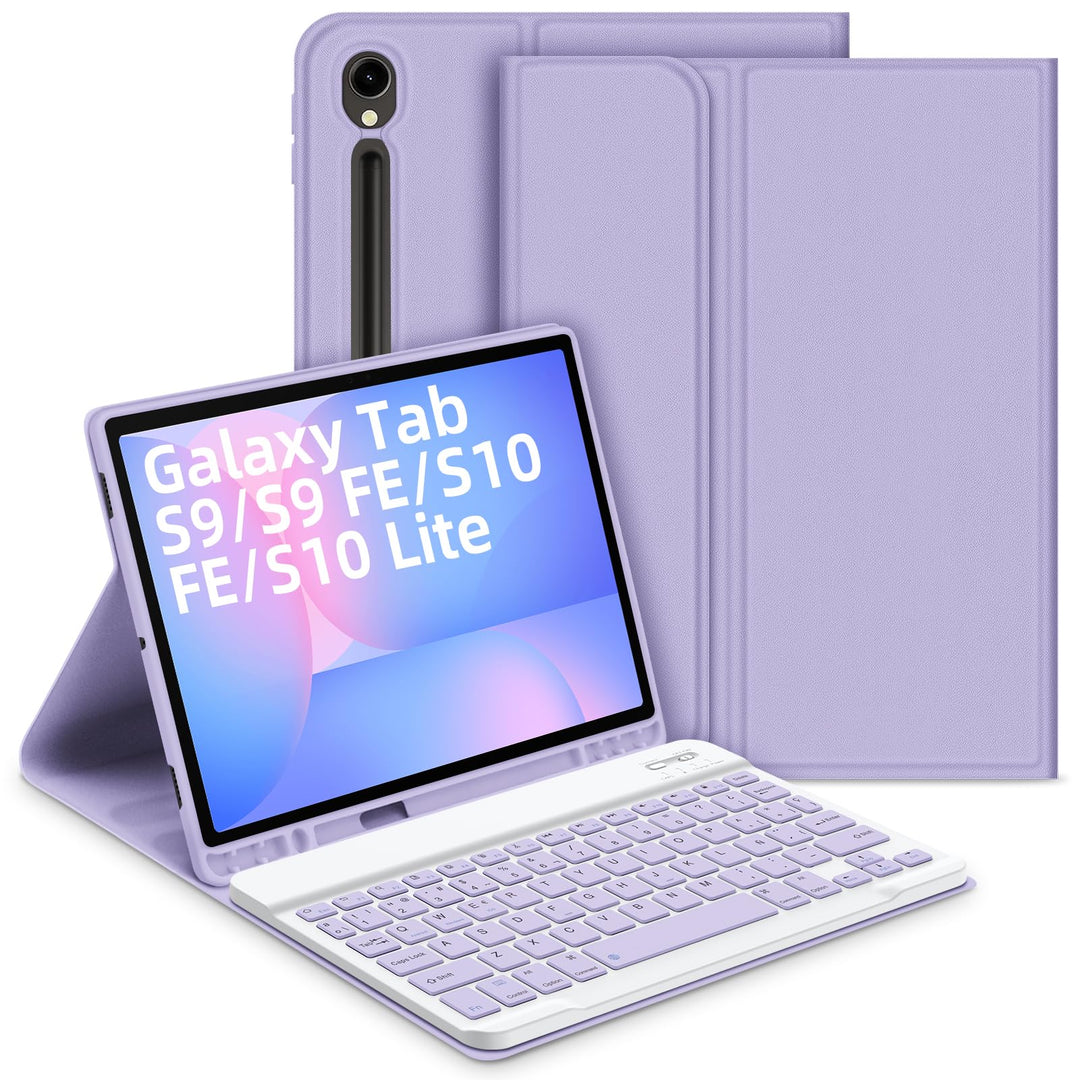 Bettdow für Samsung Galaxy Tab S9 FE/S9 2023 Tastatur Hülle, Lila (Spanisch), Lila
