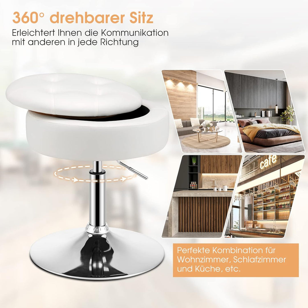 GOPLUS Schminkhocker drehbar, Ottomane mit Deckel, Drehhocker höhenverstellbar 51-56cm für Wohnzimme