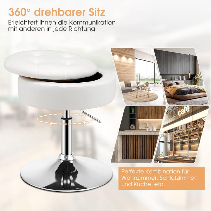 GOPLUS Schminkhocker drehbar, Ottomane mit Deckel, Drehhocker höhenverstellbar 51-56cm für Wohnzimme