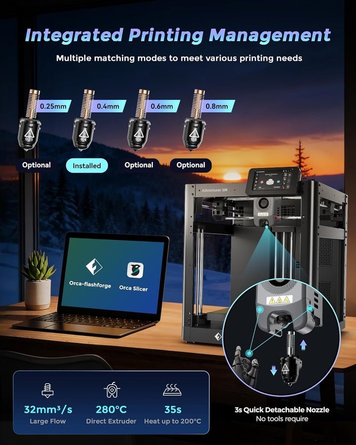 FLASHFORGE Adventurer 5M 3D-Drucker,600mm/s Hochgeschwindigkeitsdruck,12X Schneller mit automatische