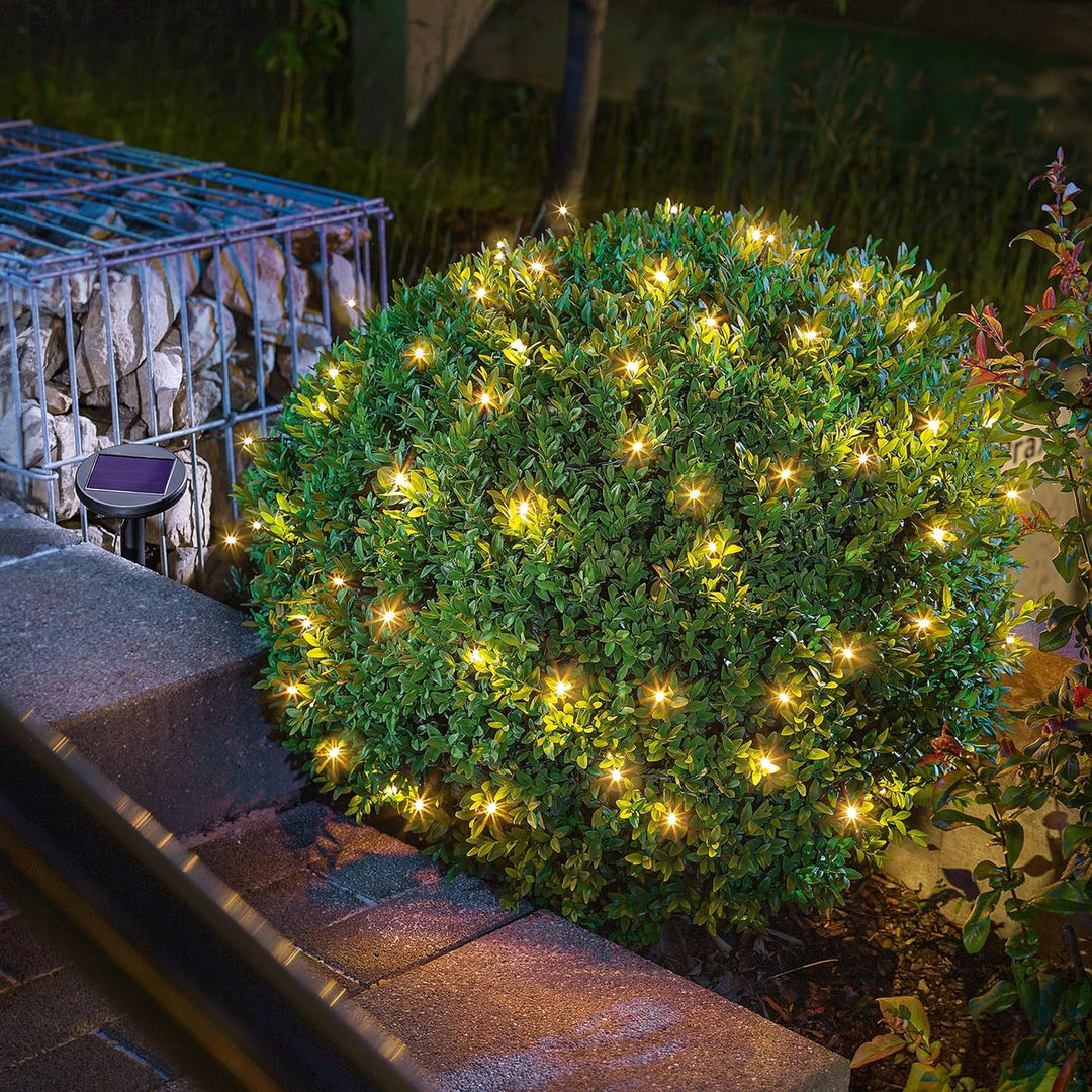 Esotec Solar Lichterkette, 6m, 60 LEDs, warmweiss, Zuleitung 2m, Akku, Solarmodul, Erdspiess, Aussen