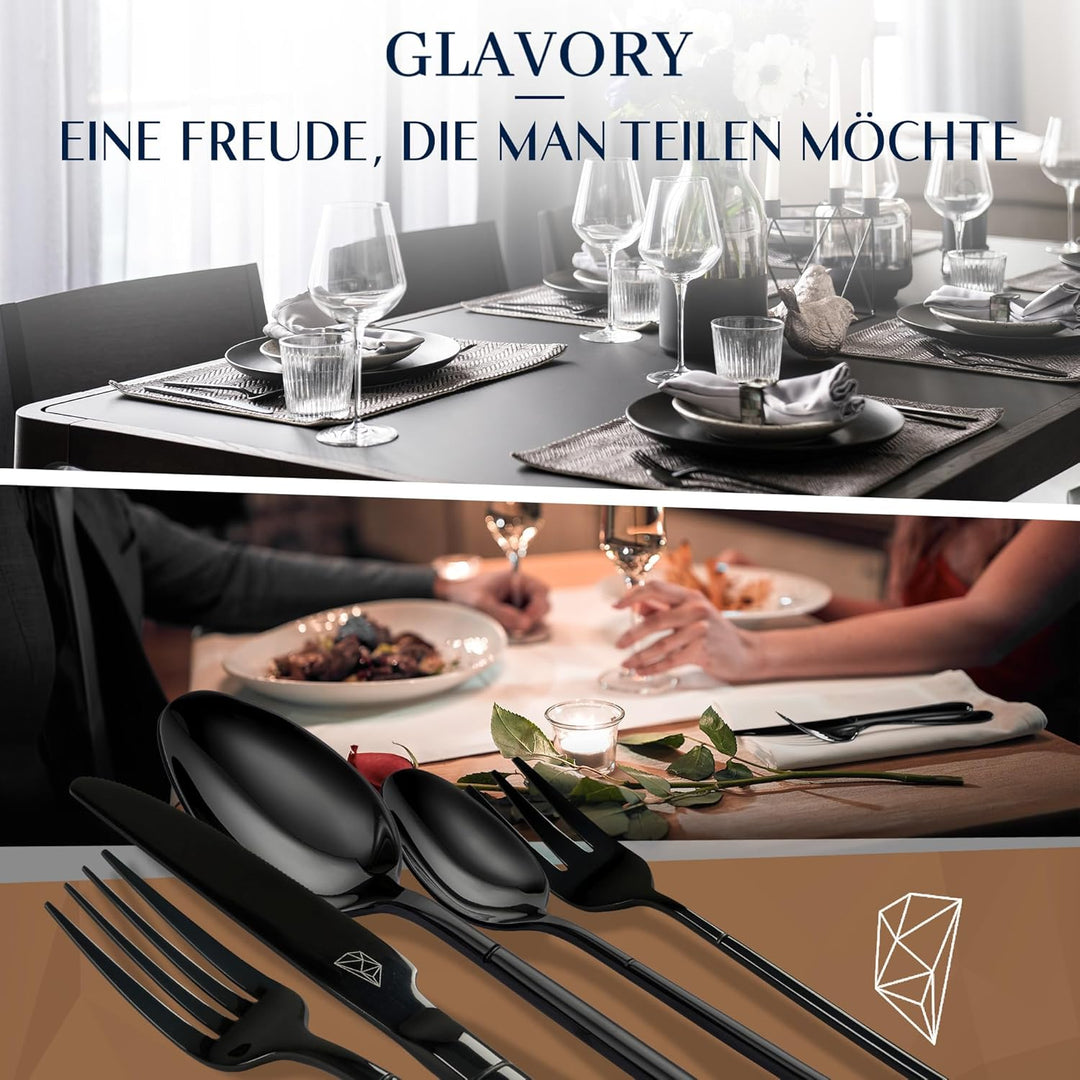 Glavory Stellar - Besteck Set Schwarz aus festem Edelstahl - Besteck für 6 Personen 30teilig - rostf