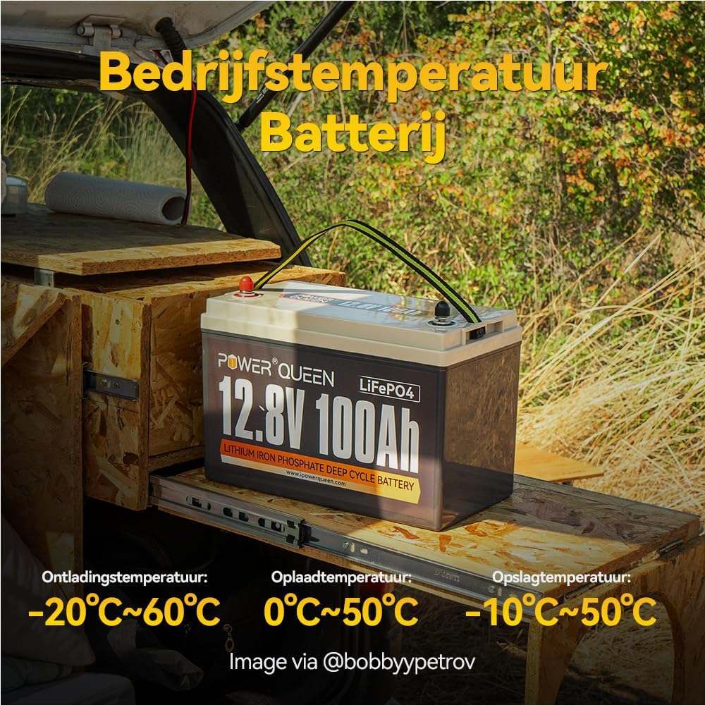 Power Queen 12V 100Ah Lithium LiFePO4 Batterie, gebaut in Smart 100A BMS, Niedrigtemperaturschutz 40