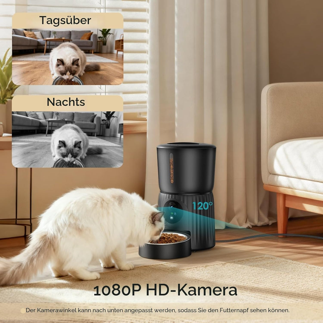 Faroro Futterautomat Katze mit WiFi, 1080P HD Video Katzenfutter Automat mit Nachtsicht, 4L Futtersp