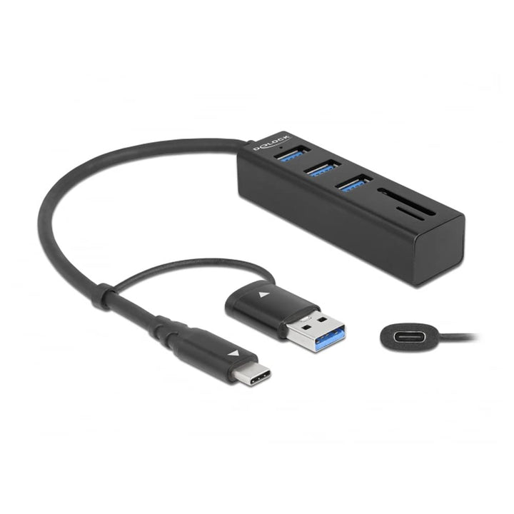 Delock 3 Port USB 3.2 Gen 1 Hub + SD und Micro SD Card Reader