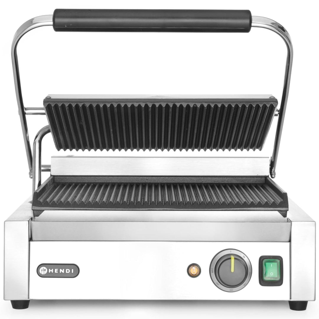 HENDI Kontaktgrill, Panini-, sandwich- & Kontaktgrill, Regelbar bis max. 300°C, Oberseite (H)530mm,