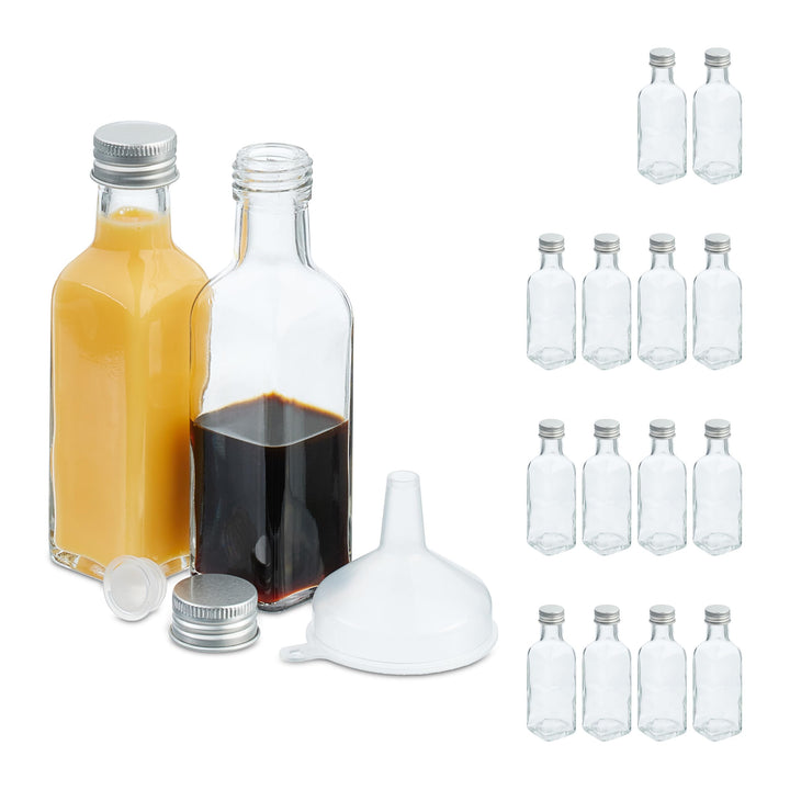 Relaxdays kleine Flaschen, 16er Set, 100 ml, Glasflaschen zum Befüllen, Schraubverschluss & Korken,