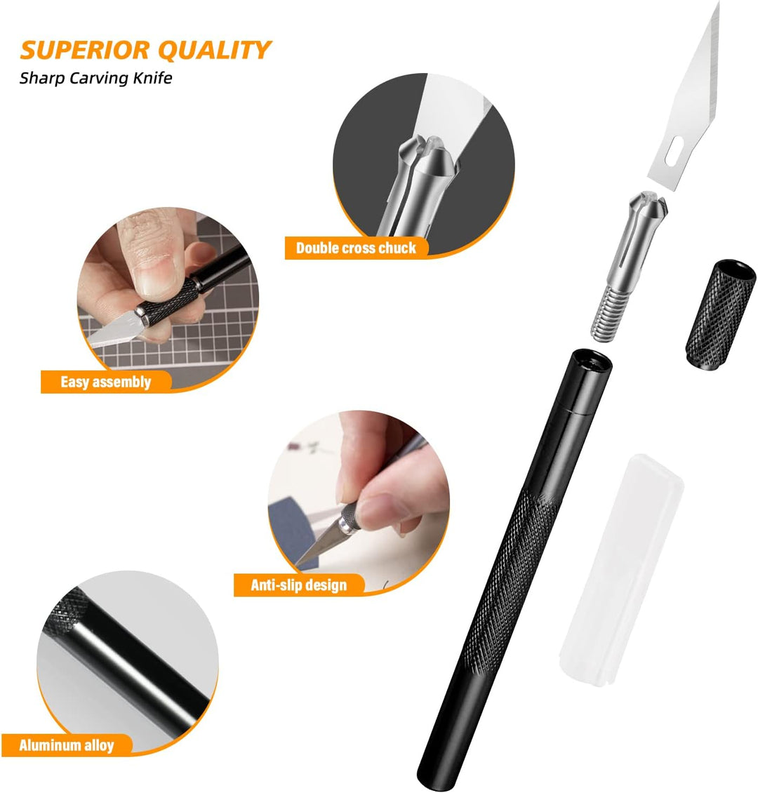 EHDIS Profi Cuttermesser Set - mit Bastelmesser, Skalpell, Cuttermesser 9mm, Stahllineal, Carbonstah