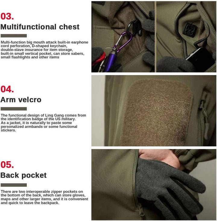 MakingDa Wasserdichte Herren-Jacke, lässiger Kapuzenmantel, Softshell-Fleece-gefüttert, Laufjacken,