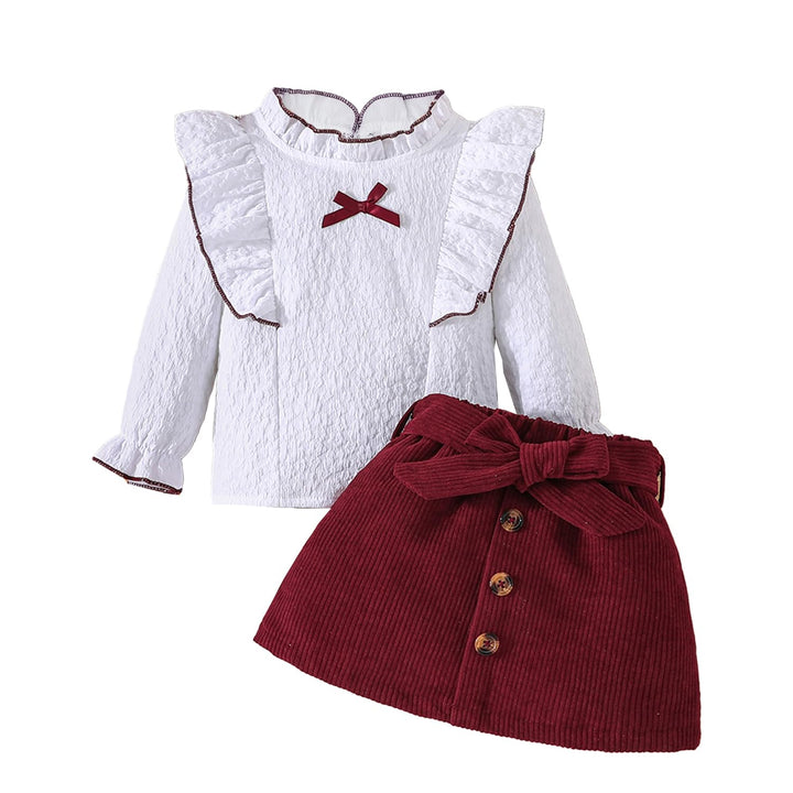 Kleinkind Baby Mädchen Outfits Ruffle Rollkragen Langarm Shirt + Bowknot Mini Rock 2 Stück Herbst Wi