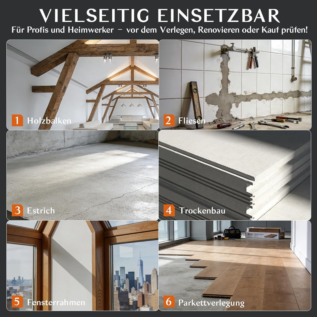 Feuchtigkeitsmessgerät Wand 5 Modi, Feuchtigkeitsmesser Zerstörungsfrei 40mm Tiefe, Feuchtemessgerät