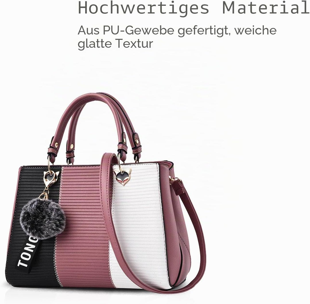 NICOLE & DORIS 2024 Neue Frauen Tasche Damen Leder Handtasche Mode Umhängetasche Mit Pompon abnehmba