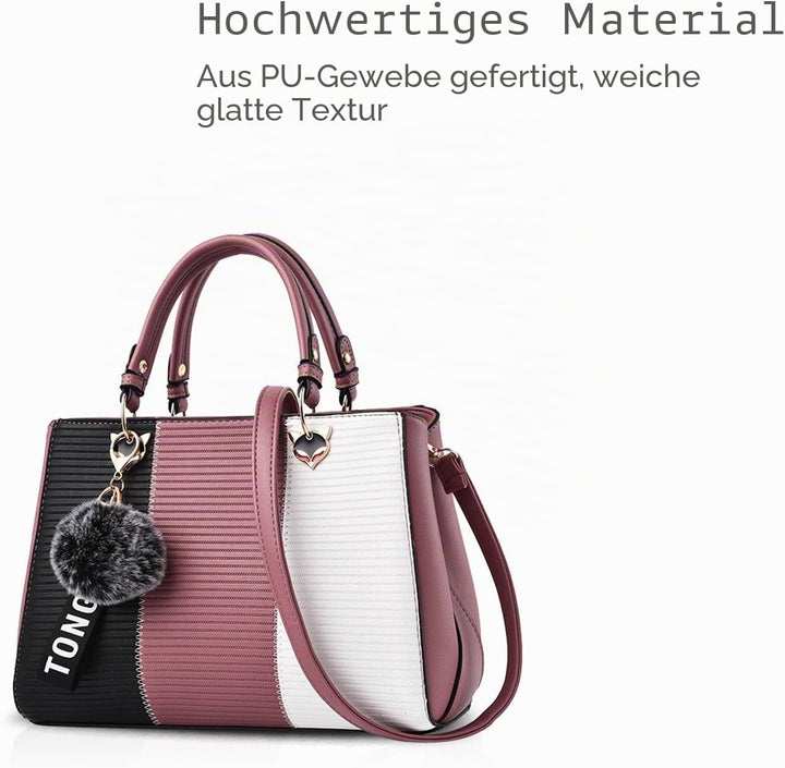 NICOLE & DORIS 2024 Neue Frauen Tasche Damen Leder Handtasche Mode Umhängetasche Mit Pompon abnehmba