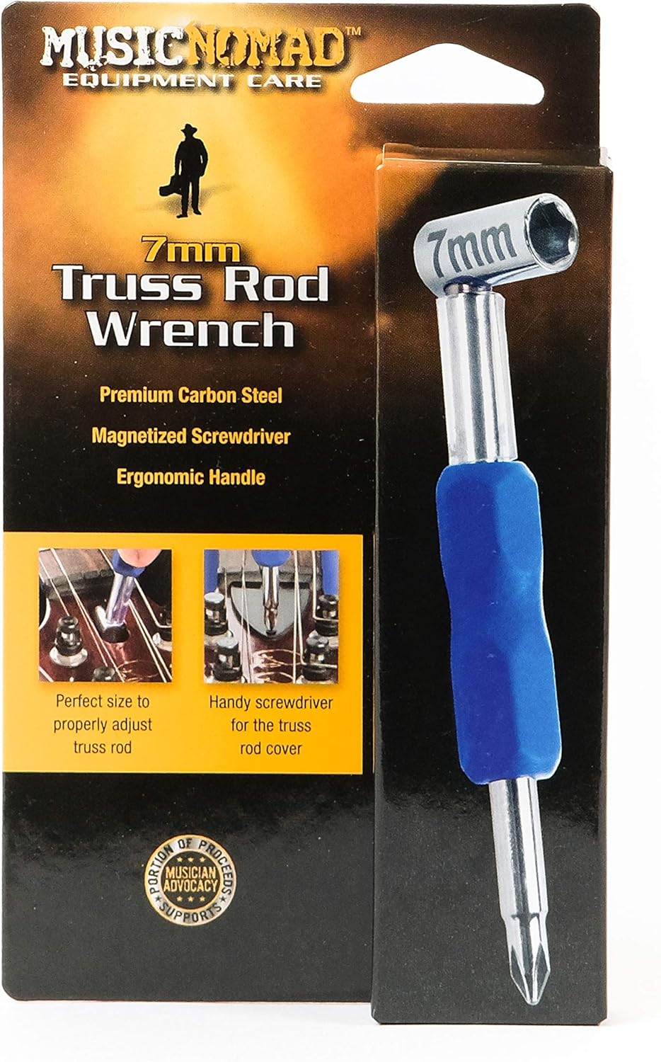 MusicNomad MN233 Premium Truss Rod Wrench - 7mm, Plus Magnetized Screwdriver