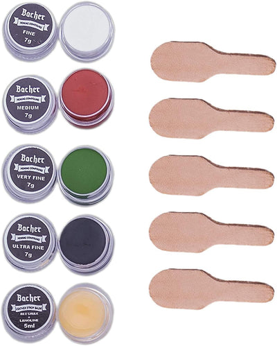 Bacher Messerschärf-System Abziehleder – Set 4X Streichriemen + 4X Abziehpaste und Lederbalsam– für