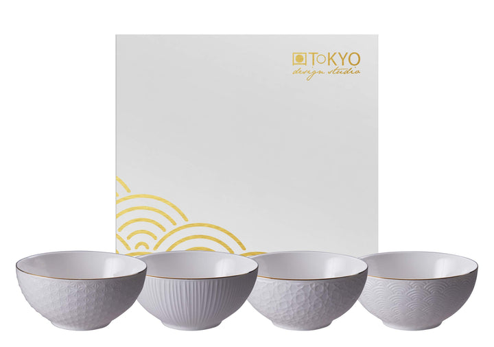 TOKYO design studio Nippon White 4-er Schalen-Set weiss, mit Gold-Rand, Ø 15 cm, 7 cm hoch, ca. 600