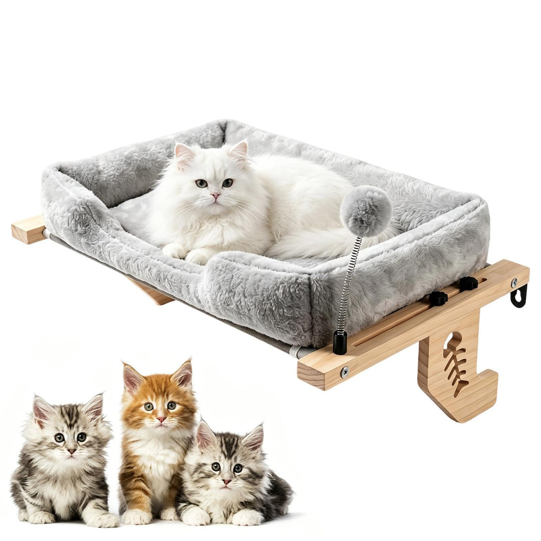Katzen Fensterbett Ruheplatz Mit Plüschkissen Und Ball | Indoor Katzenbett für die Wohnung Plüschkis