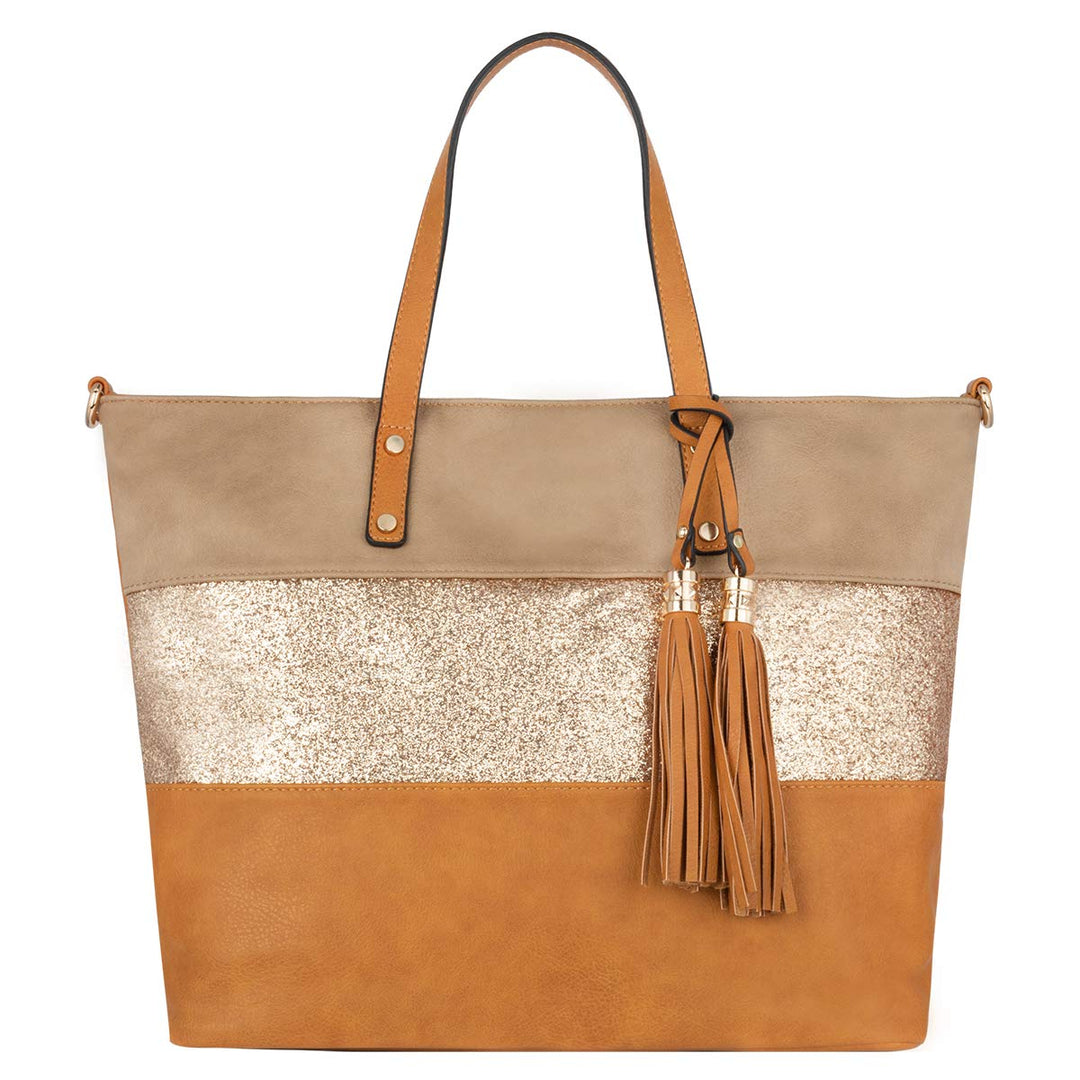 CRAZYCHIC - Damen Streifen Pailletten Handtasche - Tote Shopper Weiches PU Leder - Schultertasche Um