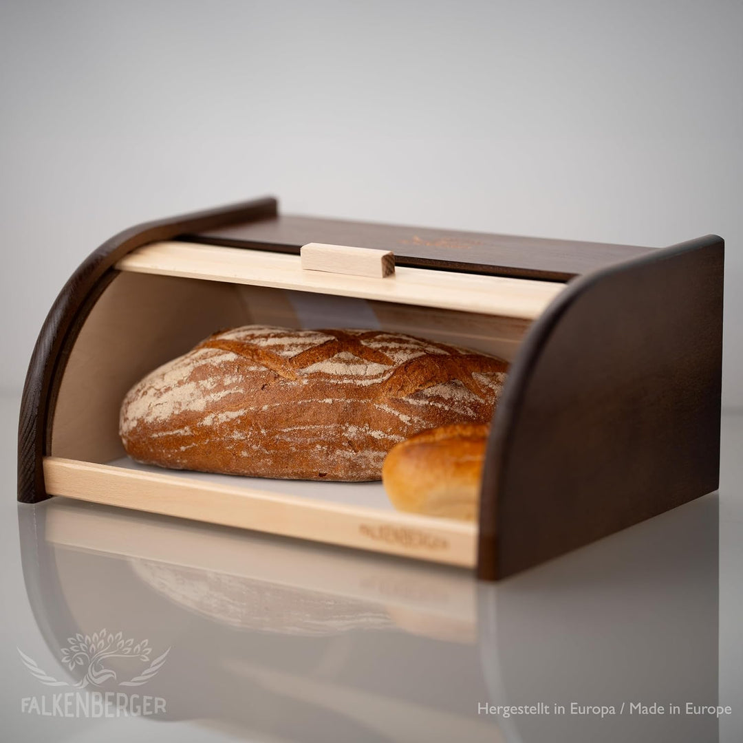 Brotkasten aus Holz Buche Braun ca. 39x29x18cm Rollbrotkasten traditionell Brotbox mit Roll-Deckel H