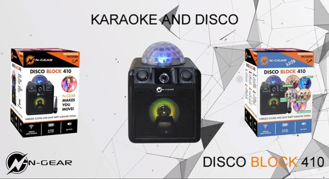 N-Gear DISCO410 Karaoke & Party Bluetooth Lautsprecher mit Discokugel, Mikrofon & Powerbank-Funktion
