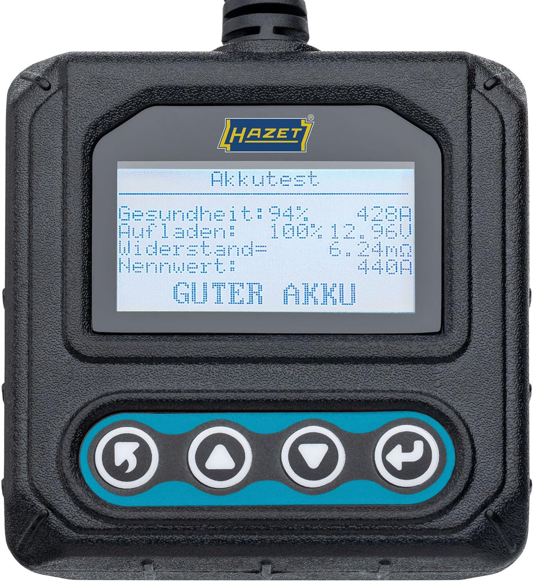 Hazet Batterietester 4650-6, für 12 V Fahrzeugbatterien, mit Polklemmen, Test und Analyse mit LCD Di