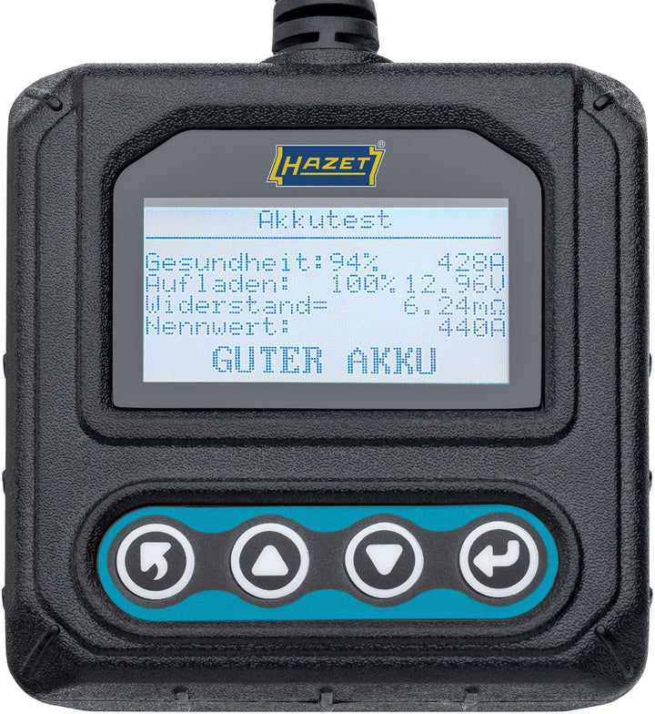 Hazet Batterietester 4650-6, für 12 V Fahrzeugbatterien, mit Polklemmen, Test und Analyse mit LCD Di