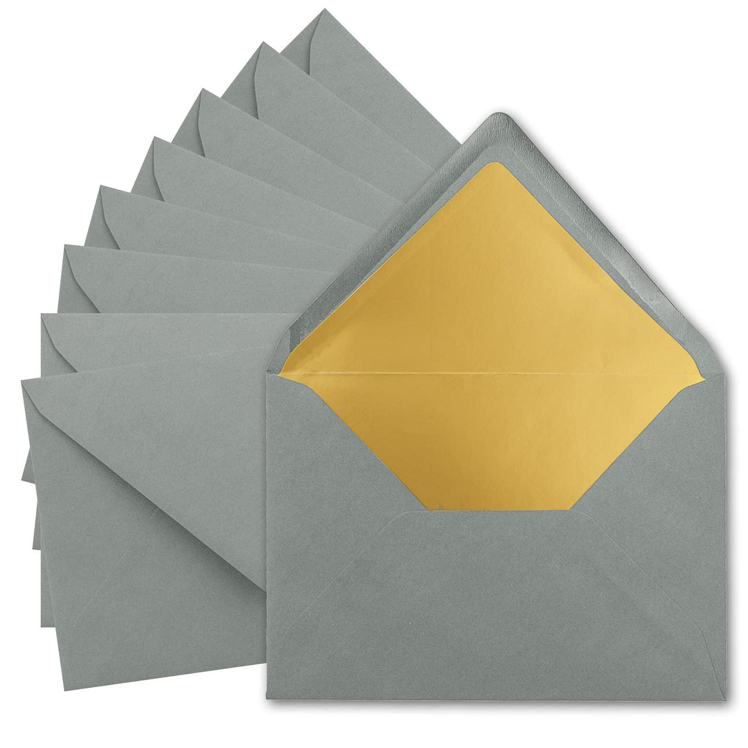 200x metallic Gold-gefütterte Brief-Umschläge DIN C5, dunkel Grau (Graphit) - 156 x 220 mm - Nasskle