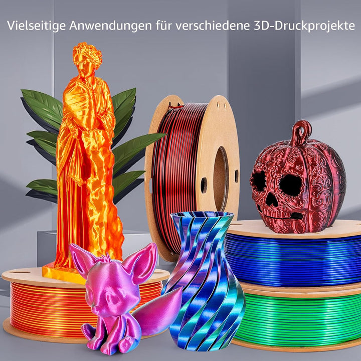 dikale Silk 3D Printing Filament PLA+ Tricolor und Dual Color 4-Pack Bundle, 1.75mm 3D Printing PLA
